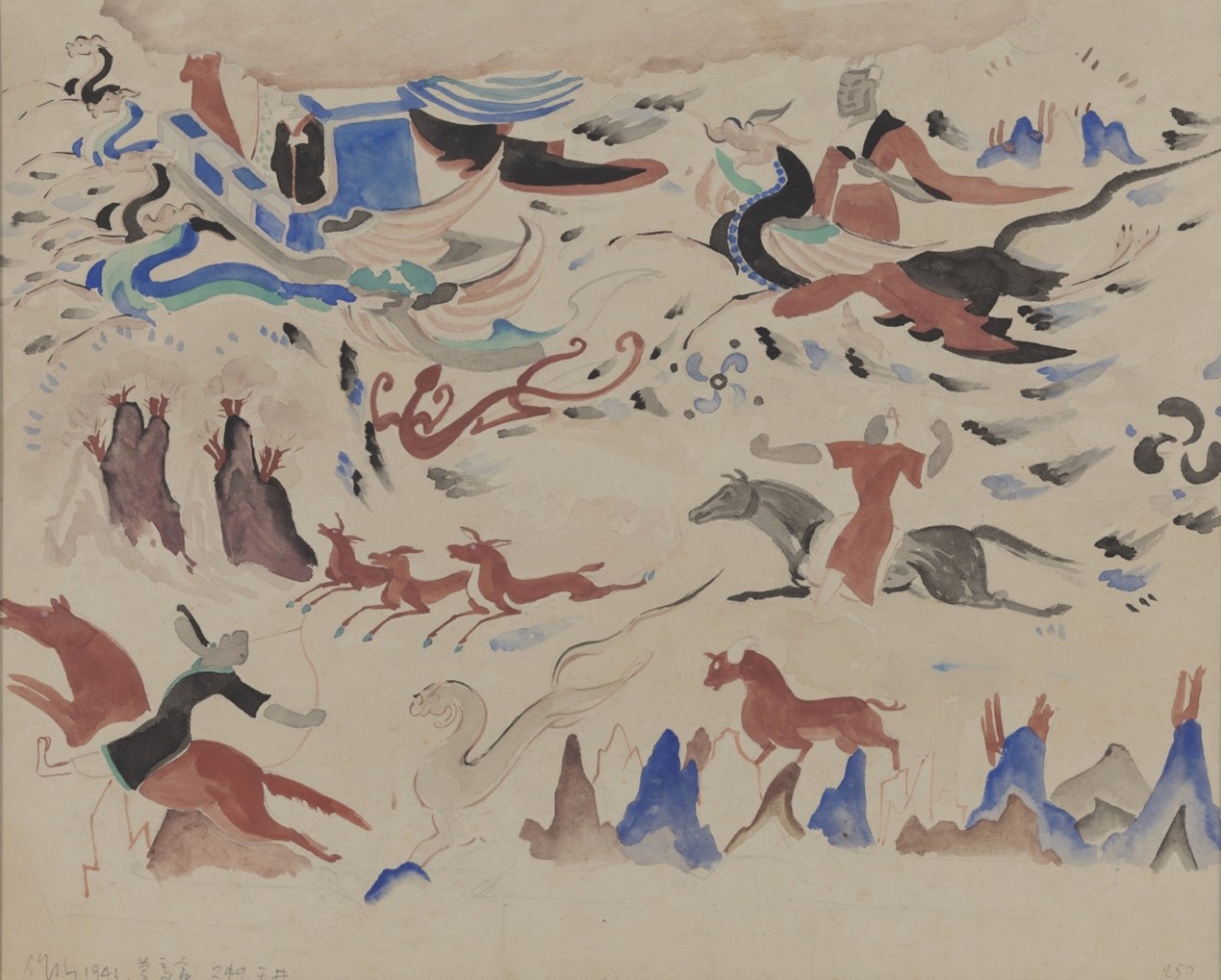 <h2>莫高窟249窟·天井</h2><p>作者：吴作人</p><p>创作年代：1943年</p><p>规格：28.7cm×35.4cm</p>